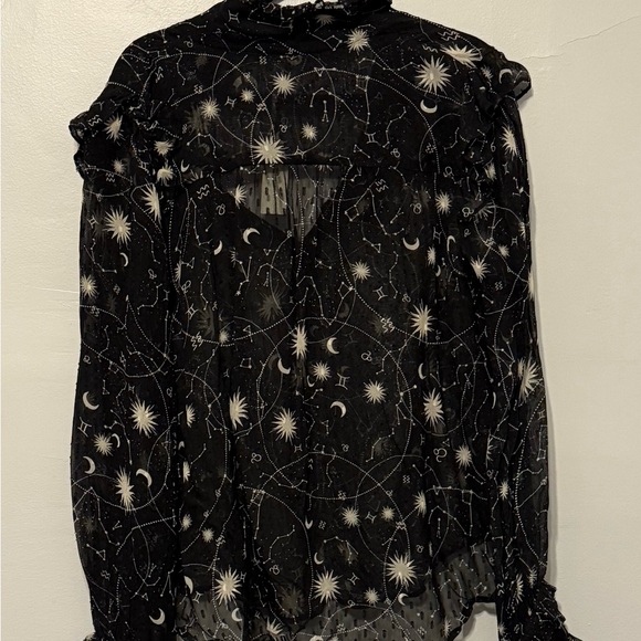 Anthropologie Sheer Black Celestial Print Blouse NWT - Picture 3 of 5